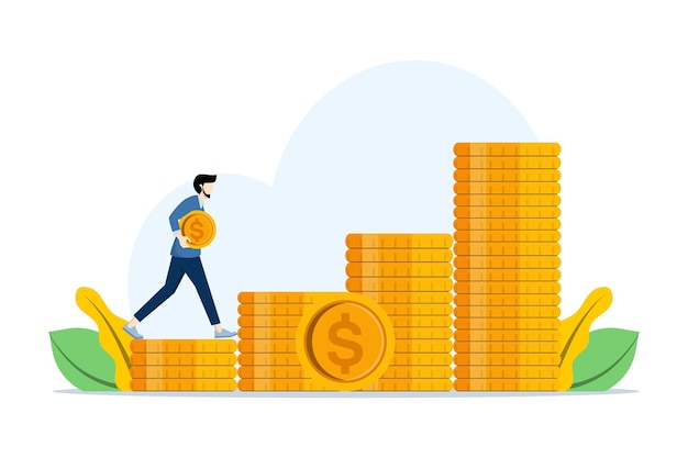 vector illustration about Financial Wealth Concept with a man carrying coins