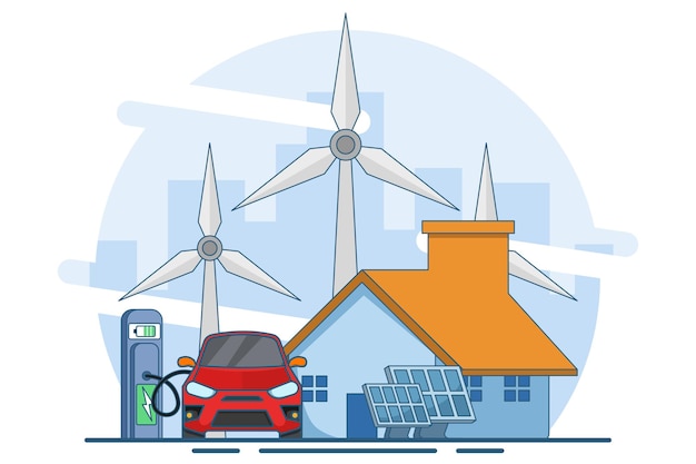 Vector vector illustration about renewable technology or green energy or alternative energy concept