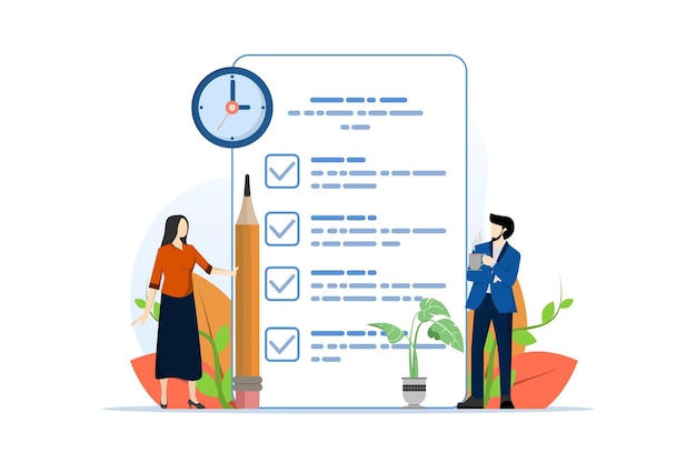 vector illustration about Time management concept with checklist and completing business tasks