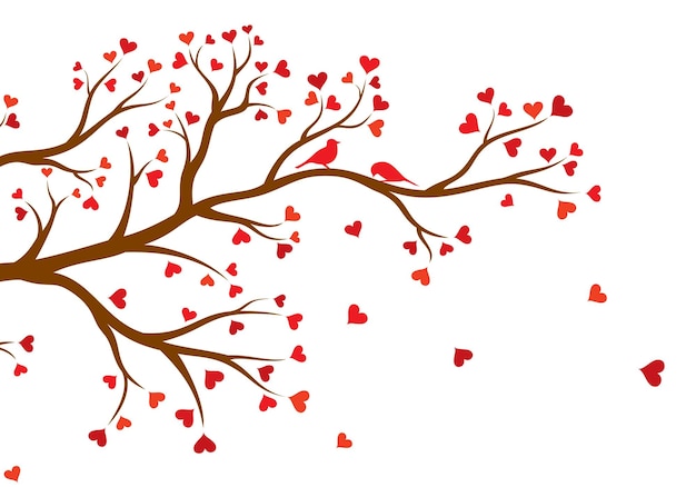 Vector illustration of abstract decorated with hearts tree branch