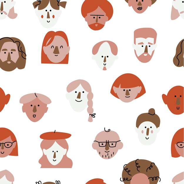 Vector vector illustration abstract people faces, funny characters. different icons for social media story highlight and avatars. seamless pattern.