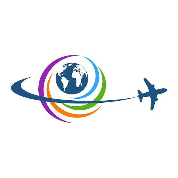 Vector illustration of the airplane flying around the world Travel and transportation vector