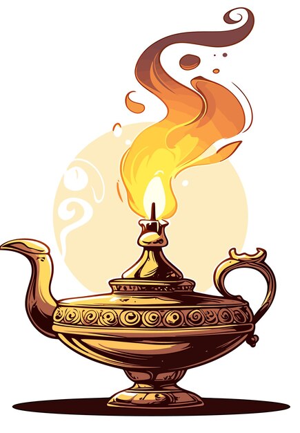 Vector a vector illustration of an aladdin39s lamp with the magic flame burning brightly