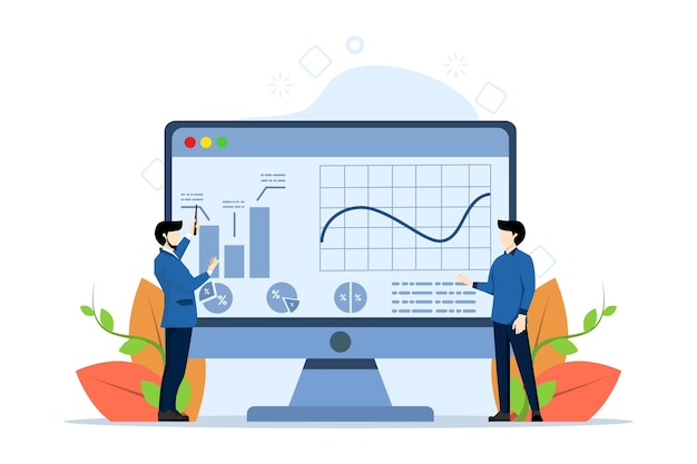 vector illustration of analysis concept with professional analysis chart on computer monitor