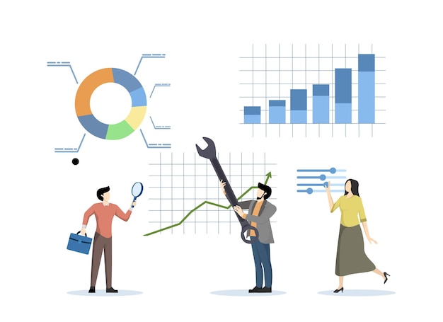 vector illustration of analyzing and optimizing data for SEO and following business trends