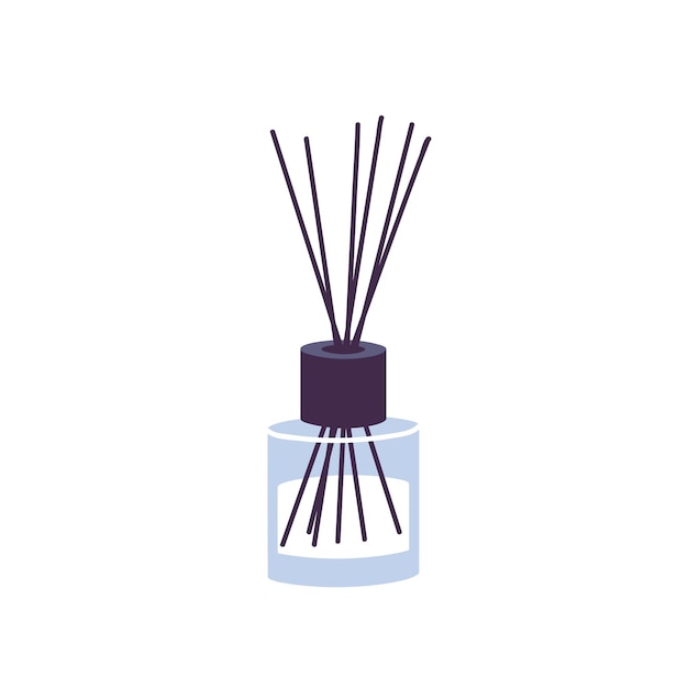 Vector illustration aromatherapy reed diffuser with bamboo sticks for home isolated on whie background.