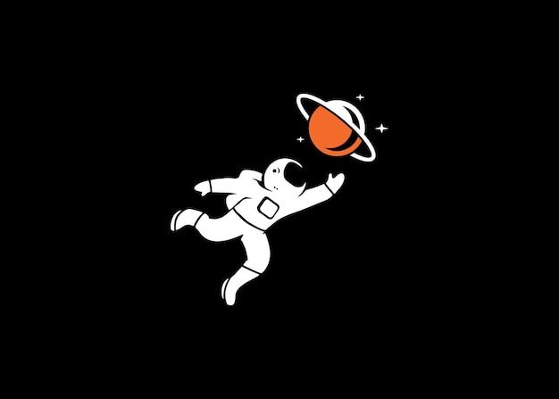 vector illustration of astronaut holding a planet, Cosmos space logo