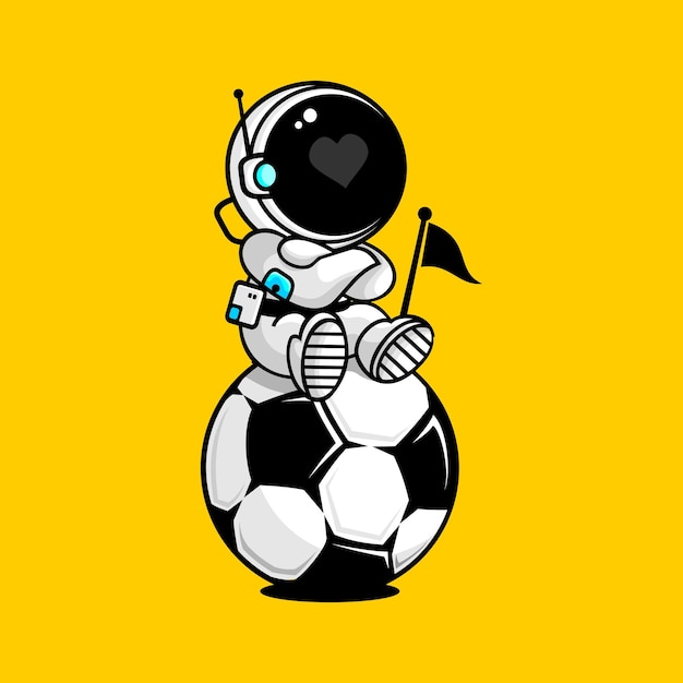 vector illustration of astronaut sitting on a soccer ball