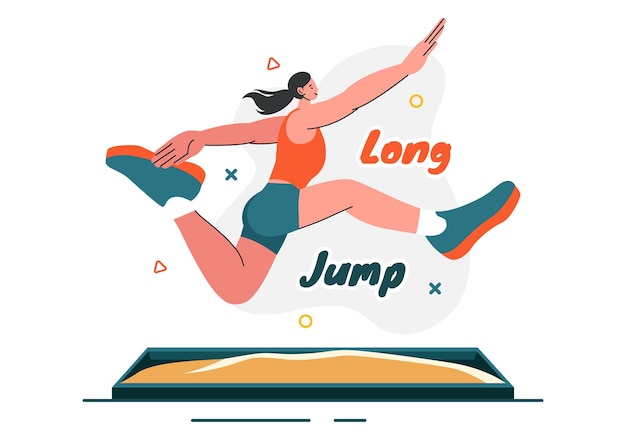 Vector vector illustration of an athlete performing a long jump in a sand pit in sports championship themes in flat style cartoon background