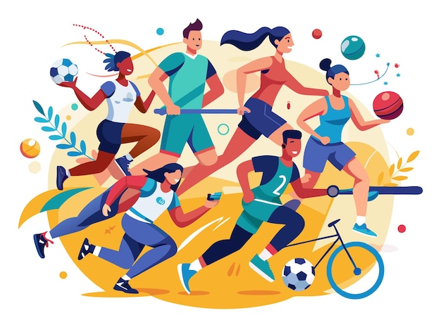 Vector a vector illustration of athletes participating in various sports such as soccer basketball