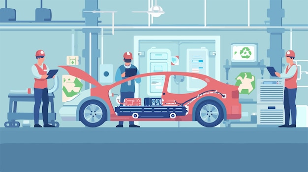 Vector Illustration of Automobile Engineers Working