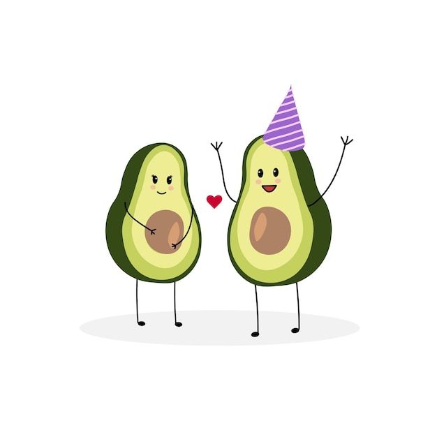 Vector illustration of avocado characters rejoice in pregnancy