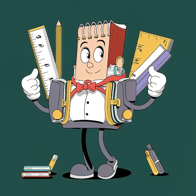 Vector vector illustration for back to school art design with cartoon character and stationary tools