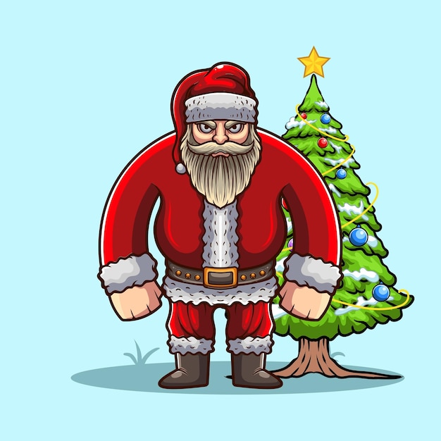 vector illustration of bad santa claus with crismas tree