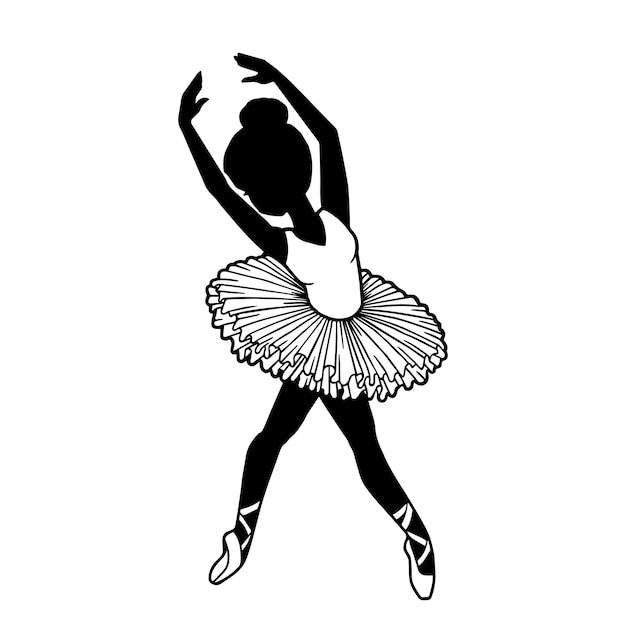 Vector illustration of ballet dancer Black and white silhouette of ballerina in graceful pose isolated on a white background