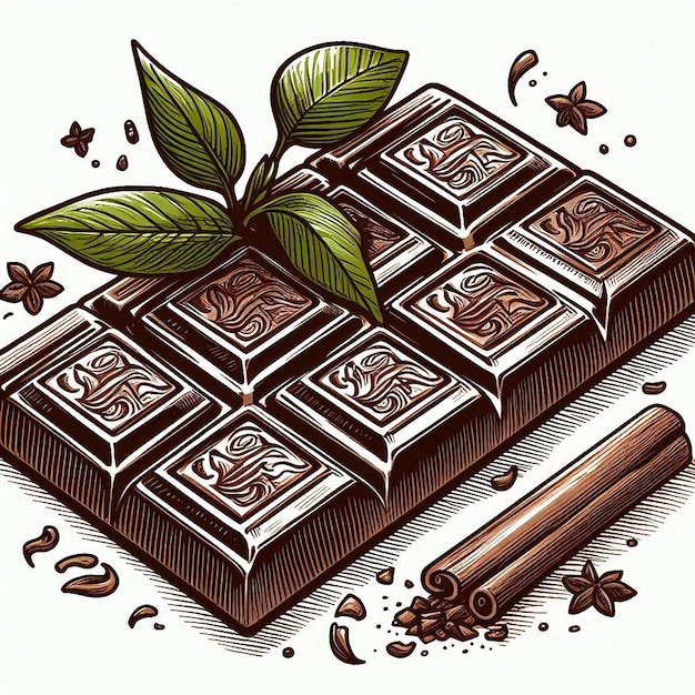 Vector vector illustration of a bar of chocolate in a hand drawn styler matcha tea or milk chocolate or cocoa bitter chocolate icon or packaging design label