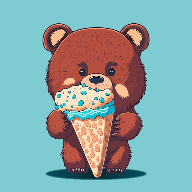 vector illustration of a bear with ice cream from the series I love summer