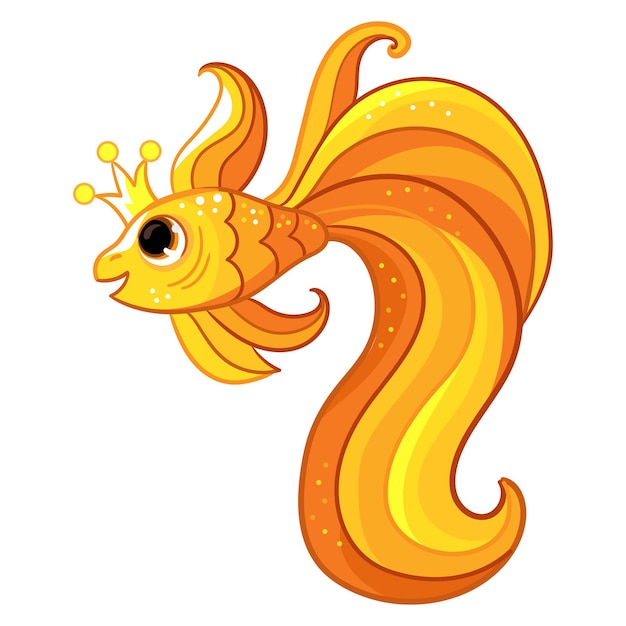 Vector illustration beatiful cartoon golden fish with a crown