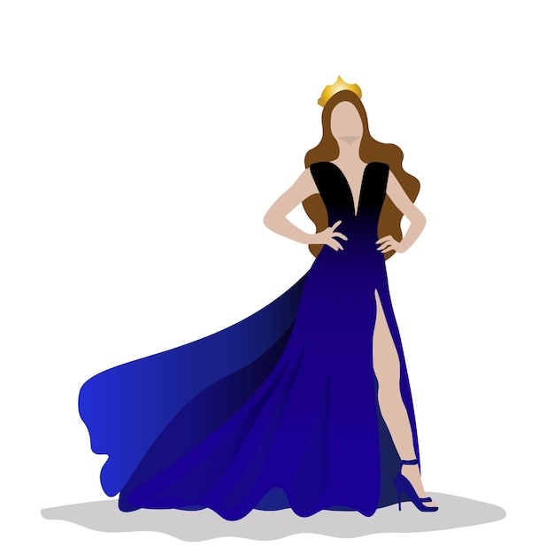 Vector illustration of a beautiful beauty queen in dark tone dress ferforming on stage