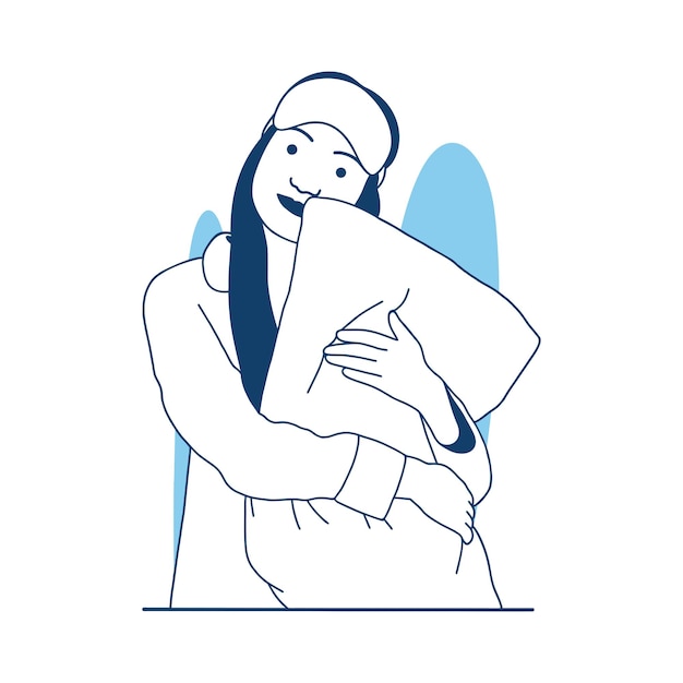 vector illustration a beautiful Girl hugging pillow