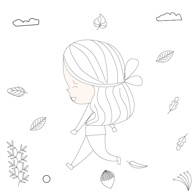 Vector illustration of a beautiful girl walking casually