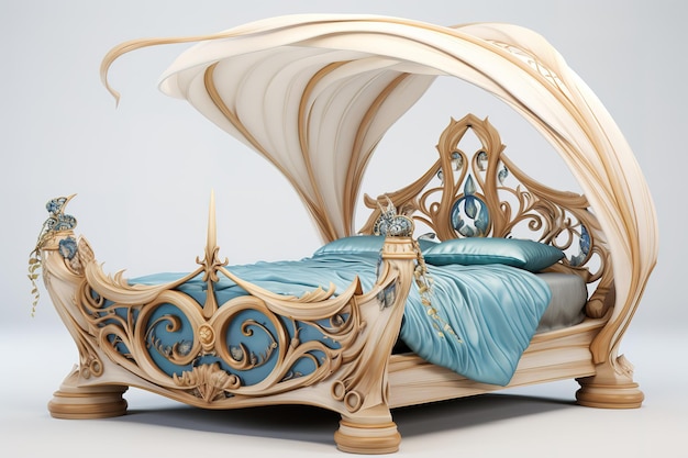 Vector illustration of beautiful princess bed with canopy