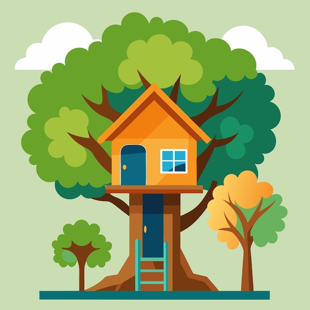 Vector vector illustration of a beautiful tree house for children