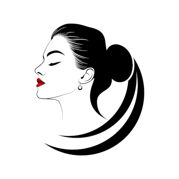 Vector illustration of a beautiful woman with closed eyes and hairstyle Women's face logo