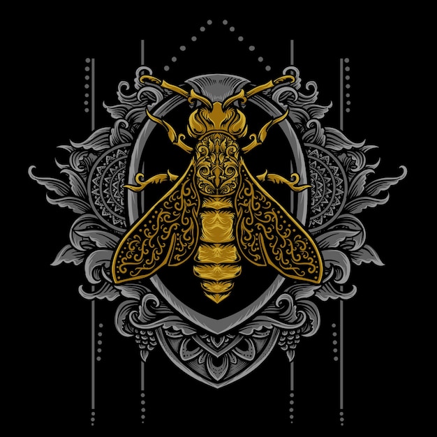 Vector illustration bee tribal with engraving style