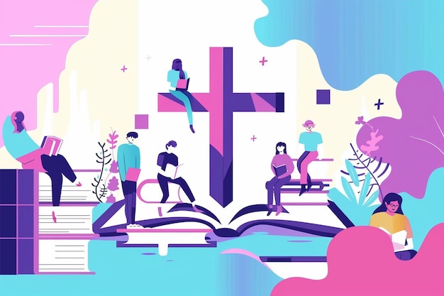 Vector vector illustration of bible study people