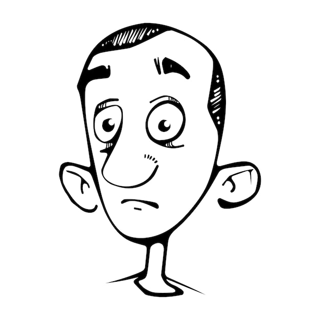 Vector illustration of a black and white cartoon face of a man