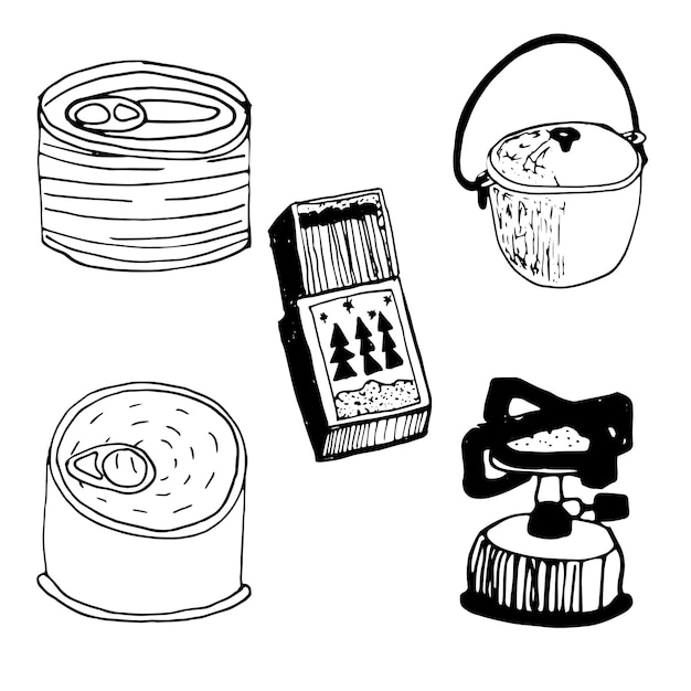 Vector illustration black and white tourist items