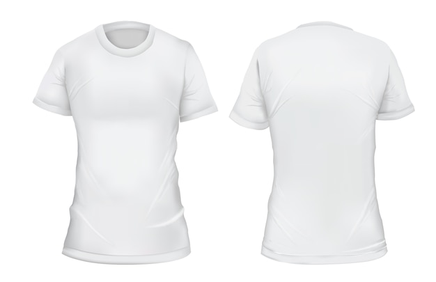 Vector illustration. Blank female t-shirt front and back views. Isolated on white