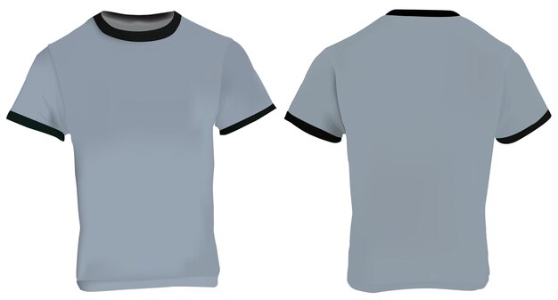 Vector vector illustration of blank men grey ringer tshirt template grey shirt with black front and back