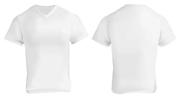 Vector vector illustration of blank white vneck shirt template front back realistic gradient mesh design