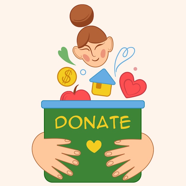 Vector illustration box with food money hearts Support for people