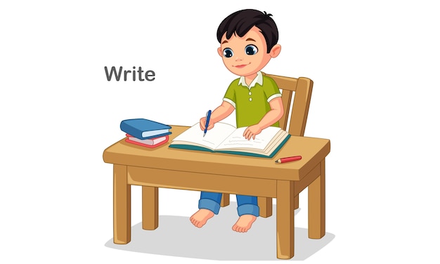 Vector illustration of a boy writing in a book