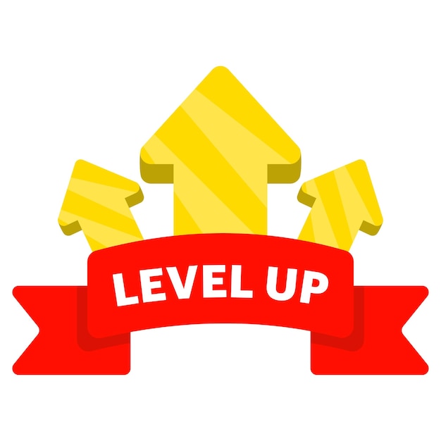 Vector vector illustration of a bright and bold vector badge featuring the words level up across the stars