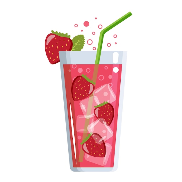 Vector illustration in bright color graphic design strawberry summer cocktail isolate on white back