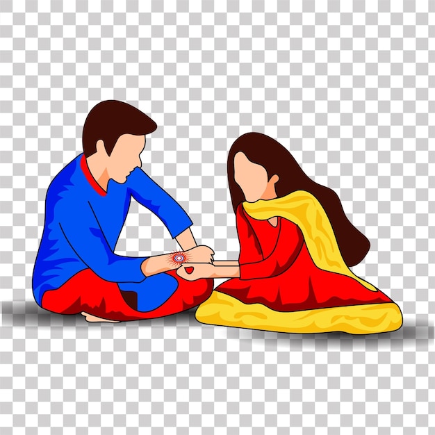 Vector Illustration of Brother and sister tying Rakhi for Indian festival Raksha Bandhan on Transparent Background