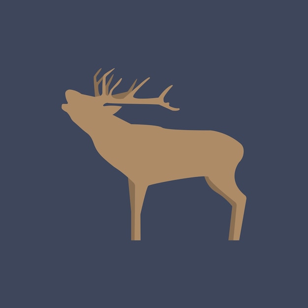 Vector illustration of brown minimalistic crying reindeer isolated on blue.