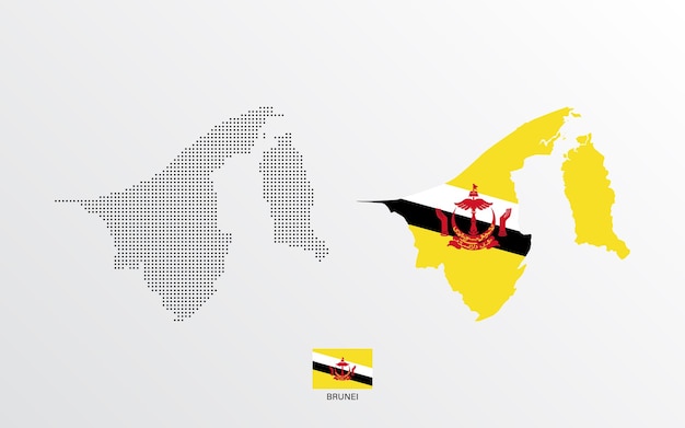 Vector illustration of Brunei map with flag