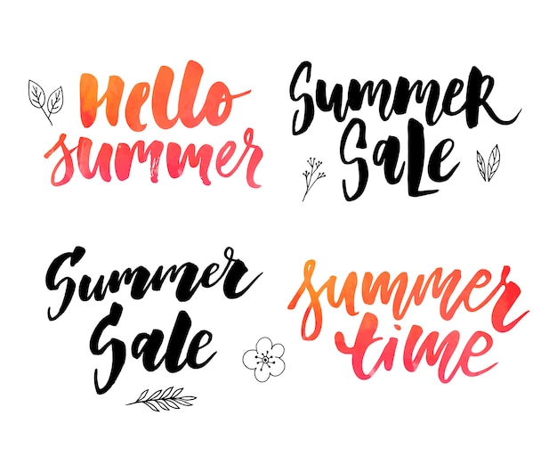 Vector illustration: Brush lettering composition of Summer Vacation slogan Hello summer Sale Set