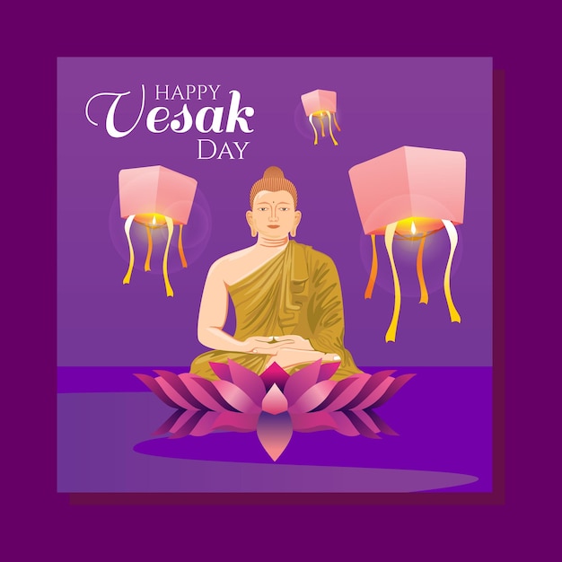 Vector illustration of buddha with special waisak day greetings instagram square post size