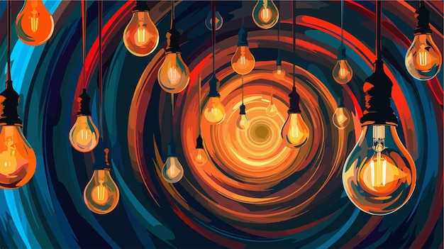 Vector vector illustration of bulbs on circle background