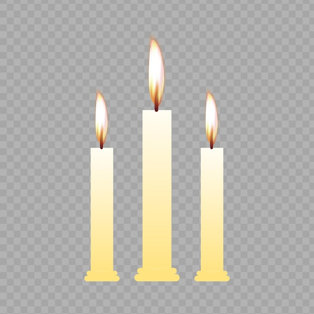 Vector illustration of burning candles on transparent background