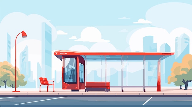 a vector illustration of a bus stop with a red seat