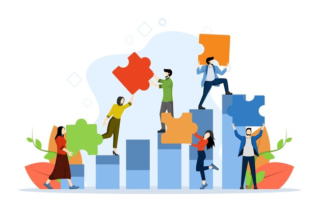 vector illustration of Business concept with people connecting puzzle elements