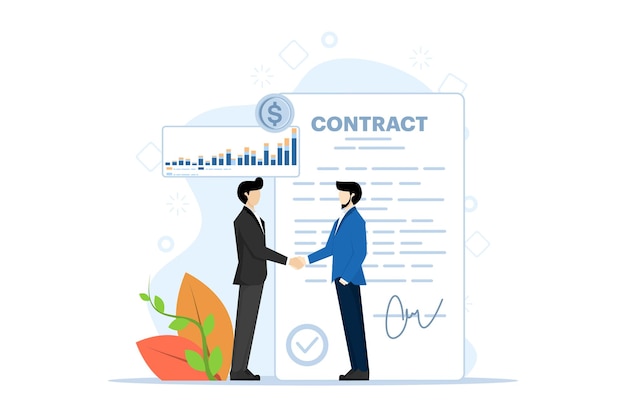 Vector vector illustration of business contract concept with character signing contract agreement