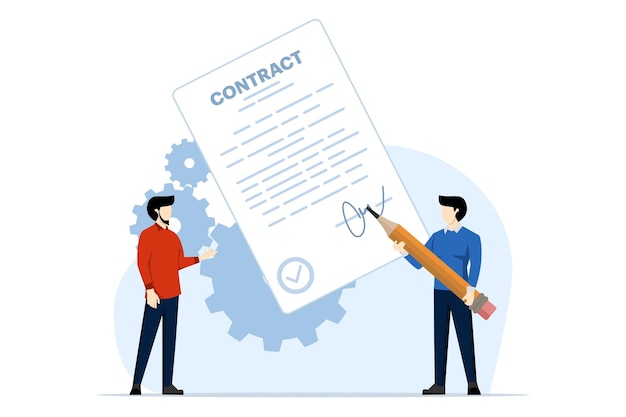 Vector vector illustration of business contract concept with character signing contract agreement